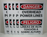 (5) NMC ESD468RB DANGER-OVERHEAD POWER LINES 10 x 14 OSHA Plastic Sign Bilingual