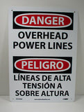 NMC ESD468RB DANGER-OVERHEAD POWER LINES 10 x 14 OSHA Plastic Sign Bilingual