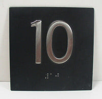 "10" Elevator ADA Braille 4 x 4 Jamb Plate Stainless Steel Black Background