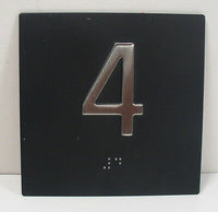 "4" Elevator ADA Braille 4 x 4 Jamb Plate Stainless Steel Black Background