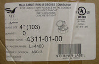AFC Cable 4311-01-00 4" Malleable Iron Liquidtight Insulated 45 Degree Connector