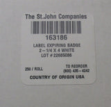 (1000) St. John 163186 Label Expiring Badge 2-1/4" x 4" Roll of 250 x 4