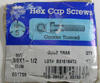 Hillman 661708 Grade 5 Hex Cap Screw 3/8 x 1-1/2 Olive Drab 10# Pounds