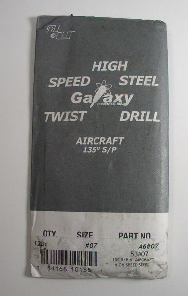 (12) Tru Cut A6#07 Galaxy Aircraft Drill Bit 135 Degree S/P HSS Qty 12