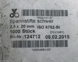 Jorg Vogelsang 2.5 x 20mm Steel Spring Pin Heavy Duty Black Oxide Pack of 1000