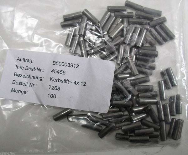 (100) M4 x 12 Carbon Steel Grooved Pin Bag of 100