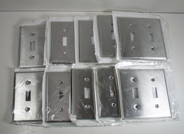 (10) Leviton 84009 Stainless Steel 2-Gang Toggle Switch Wall Plate Cover Qty 10