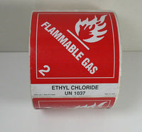 (500) Flammable Gas Ethyl Chloride UN 1037 4" Self Stick Labels Roll of 500